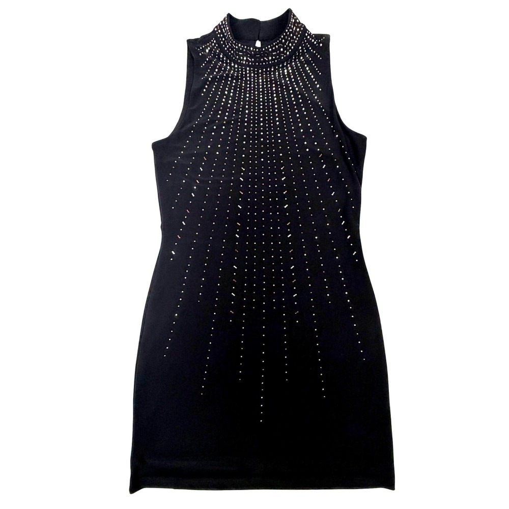 White House Black Market Black Studded Rhinestone Mock Neck Shift Dress Small